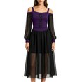 thumbnail image 4 of JOANKDMI Women's Gothic Midi Dress Elegant Vampire Costume Cold Shoulder Sheer Long Sleeve Lace-up Corset for Roleplay Halloween Party Outfit Chic, S-3XL, 4 of 8