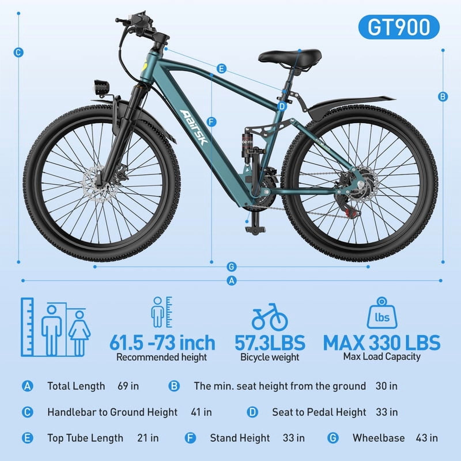 Unibike Electric Mountain Bike for Adults 24'', 748 Peak Motor Ebike, 36V 13AH Battery, Top Speeds 22MPH, 21 Speed, Dual Suspension, Blue