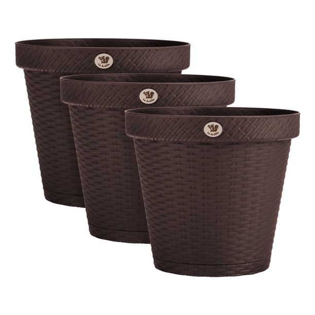 Macetas Rattan 30cm con Plato Anti Escurrimiento Chocolate PLASTICOS LA ARDILLA