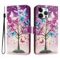 thumbnail image 2 of Compatible for iPhone 15 Pro Max Wallet Case, Painting Pattern Premium PU Leather [Credit Card Holder] [Wrist Strap] Flip Stand Feature Purse Case Full Protective Pattern Phone Cover, Butterfly Tree, 2 of 17