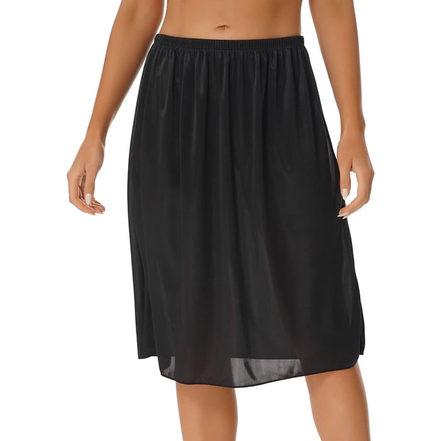 RUNQHUI Jupon Long en Satin pour Femme Demi-Jupon Jupe sous Robe Jupons Rallonge Demi-Jupons 60 cm Noir TG