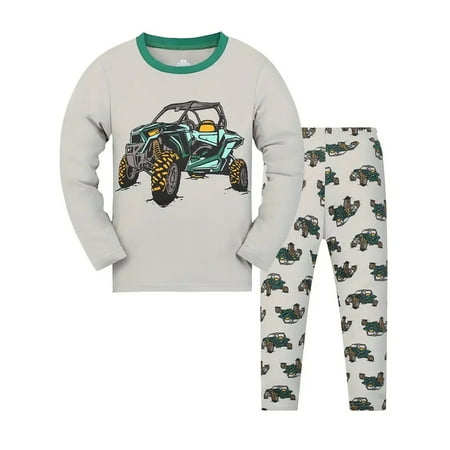 

QEFJNO Cotton 2 Pieces Pajamas for 2-9Y Boys Sleepwear Toddler Kids Clothes Tops and Pants Set - Vehicle