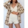 thumbnail image 2 of Camisa de manga larga a cuadros para mujer, con botones, mezcla de lana, chaqueta fina, blusa informal con bolsillo, 2 of 5