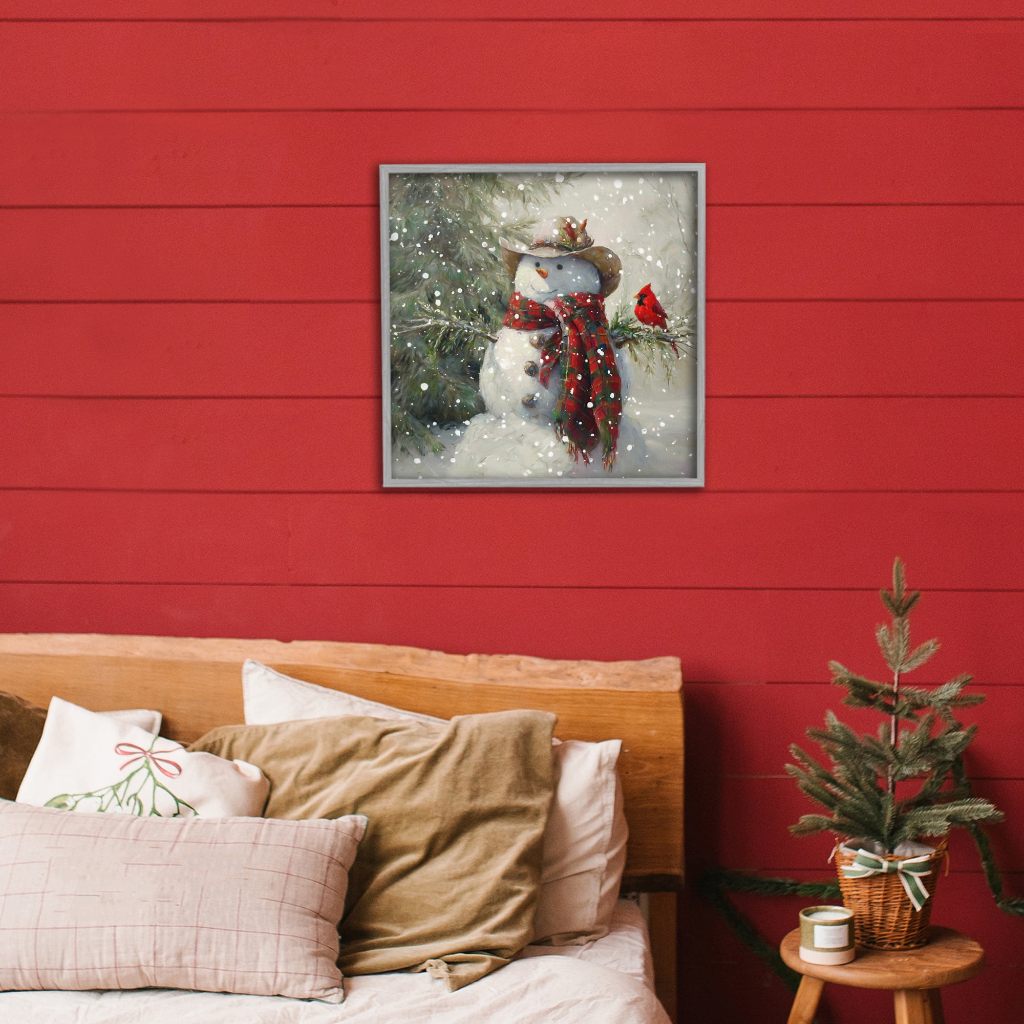 Stupell Industries Cowboy Snowman & Cardinal Gray Framed Giclee Art, design by Tina LeCour