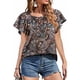 thumbnail image 4 of Blusa Estampada Manga Corta Verano Casual Cuello Pico Chiffon Top Mujer Casual Chifón Top Estampado Escote V Manga Corta Blusas Camisa Con Cordón Para Verano Flor Con Negro ANGGREK Flor con Fondo Negro XL, 4 of 6