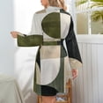 thumbnail image 6 of Sage Green Simple Shapes Night Robe Long Sleeve V Neck Robe With Belt Women's Sleepwear Dresses, 6 of 9