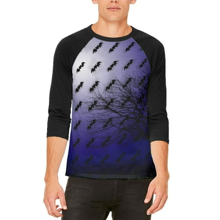 Halloween Bats in the Full Moon Light Mens Raglan T Shirt