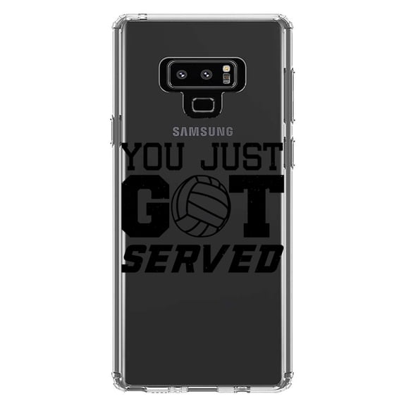 DistinctInk Clear Shockproof Hybrid Case for Samsung Galaxy Note 9 - TPU Bumper Acrylic Back Tempered Glass Screen Protector - You Just Got Served Volleyball