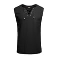 thumbnail image 3 of Men's V-neck strapped solid color cotton and linen sleeveless shirt tops Henley shirt Black 3X, 3 of 5