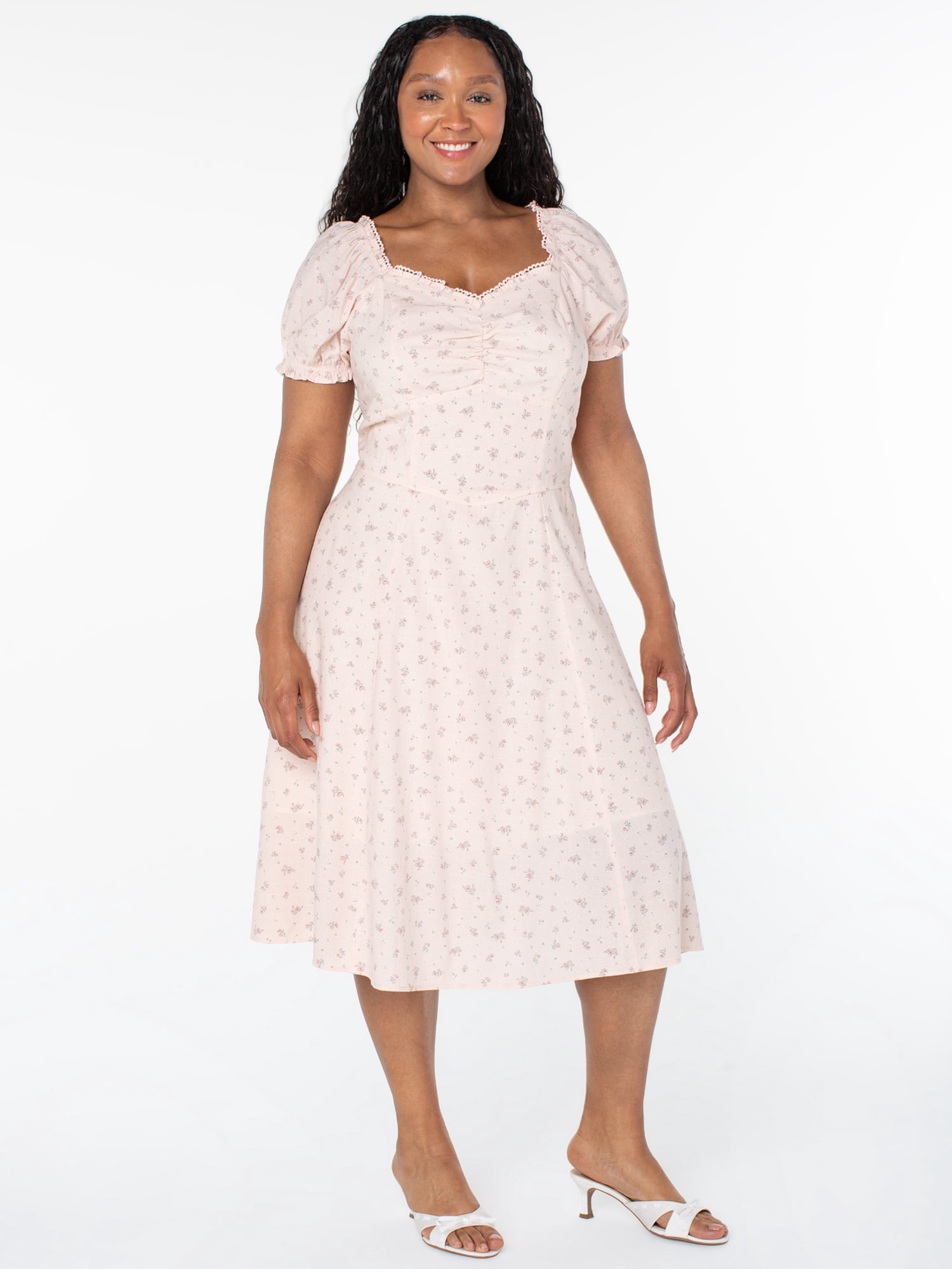 Celebrity Pink Women's and Women's Plus Puff Sleeve Midi Dress, Sizes XS-4X