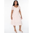 thumbnail image 2 of Celebrity Pink Women's and Women's Plus Puff Sleeve Midi Dress, Sizes XS-4X, 2 of 11