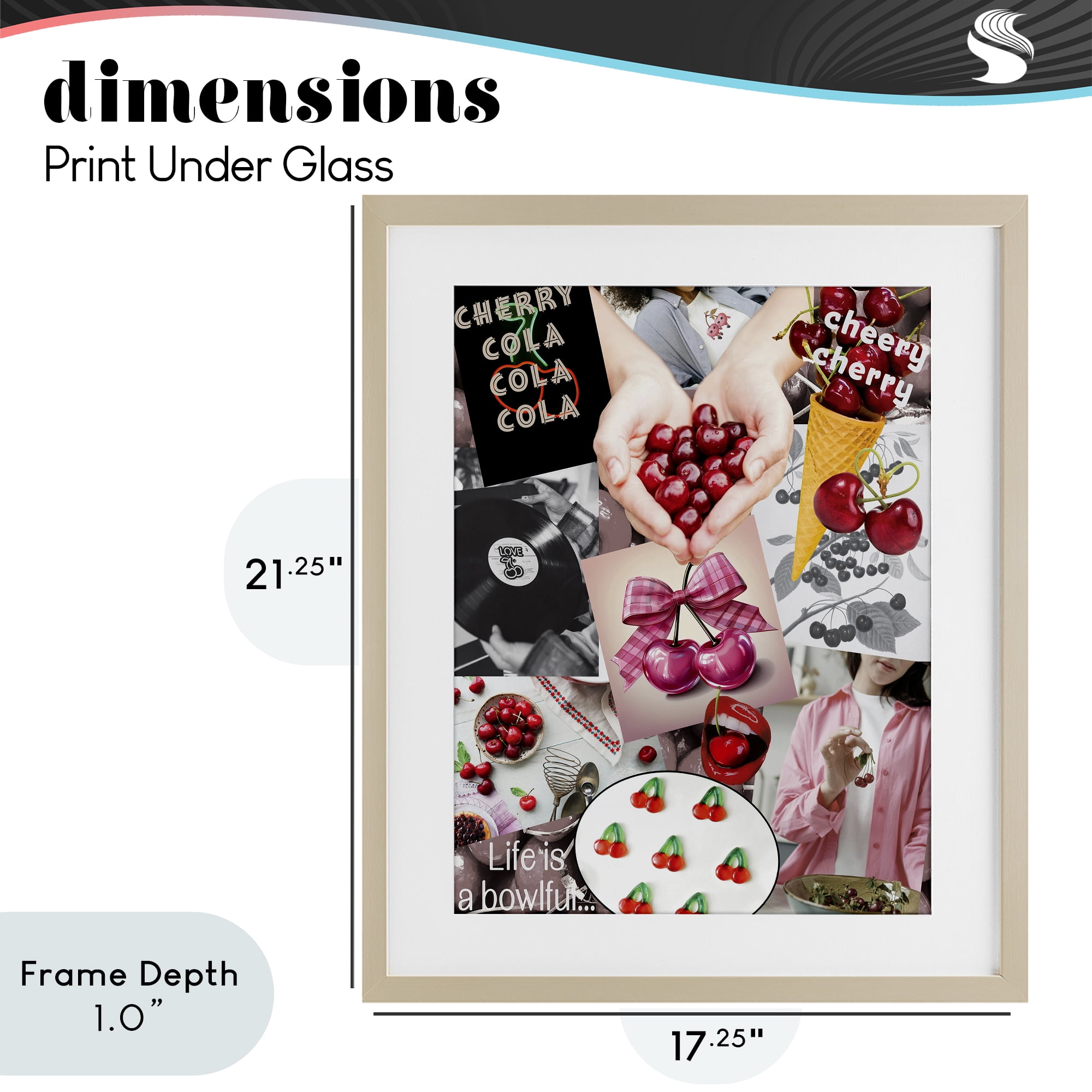Stupell Industries Retro Cherry Mood Board Birch Framed Print Under Glass, design by Grotto Studios