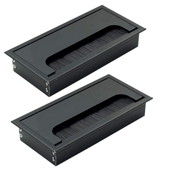 Rannb Rectangle Cable Grommet Metal Wire Hole Cover for Management of Computer Desk Wire Black 160mm x 80mm - Pack of 2