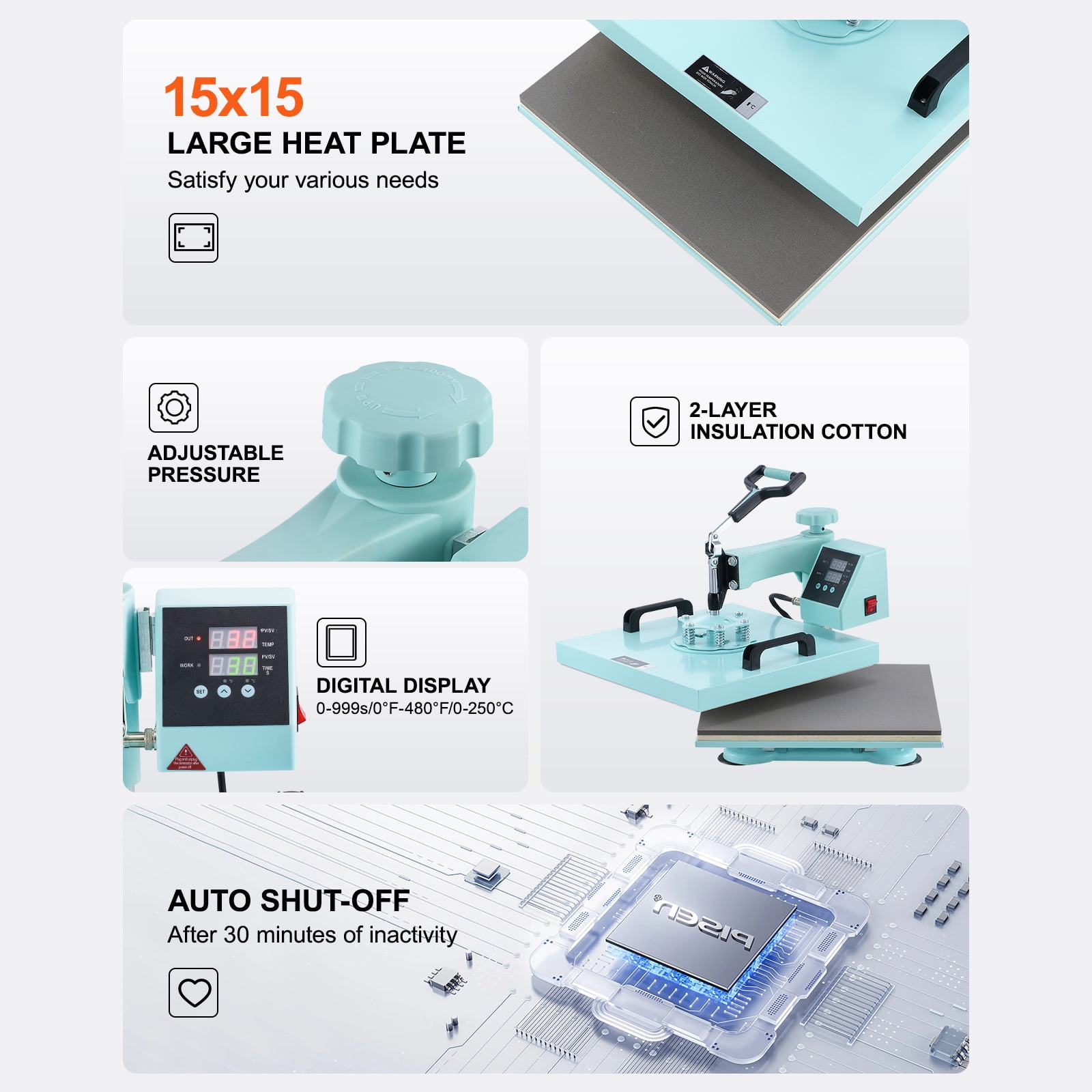 SKYSHALO Heat Press Device, 15x15 inch, Multifunctional 8 in 1 Heat Application Machine, Includes 6-30 oz Cup Press, 360° Rotating T-Shirt Application, Accurate Digital Settings, Suitable for T-Shirts