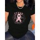 thumbnail image 1 of Camiseta de Verano para Mujer Suave Cuello RedondoAwareness Women's Black T-Shirt with Pink Ribbon Graphic - Casual & Sporty Round Neck Short Sleeve, Comfortable Polyester Blend Summer Top, Awarenes, 1 of 7