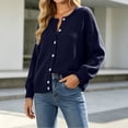 thumbnail image 5 of VSSSJ Women's Button Down Knit Cardigan Round Neck Loose Solid Long Sleeve Sweater Jacket Outerwear Casual Fall Winter Outfits Navy M, 5 of 7