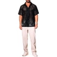 thumbnail image 2 of INSPIRE CHIC Men's Hollow Lace Button Down Short Sleeve See Through Mesh Shirt M Black, 2 of 4