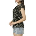 thumbnail image 4 of INSPIRE CHIC Valentine's Day Women's Floral Blouse Short Cap Sleeve Chiffon Casual Ruffle Tops S Black White, 4 of 8