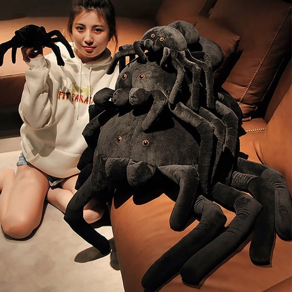 Halloween Plush Black Spider Stuffed Animal Toy Soft Cute Spider Toy Pillow Teens Bedroom Decor Couch Sofa Hugging Gift for Birthday Party Prank (11.81X7.87in)
