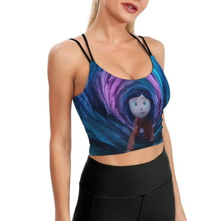 Coraline Character Film Sports Bra For Women Padded Crop Top Camisole Yoga Tank Top Vest Workout Tops Racerback With Built In Bra Activewear Fitness Gym
