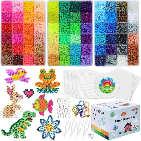 SURJDE Fuse Beads Kit of 72 Assorted Colors, 15000 5mm Beads Craft Kit Including Pegboard, Melting Beads, Ironing Paper, Tweezers & Colorful Hooks, Great Creative Arts and Crafts Set for Kid