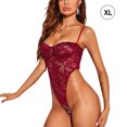 thumbnail image 1 of Lencería sexy para mujer, espalda abierta, diseño de correa, mono de malla de encaje, rojo vino, XL Yuarrent XX000168-11, 1 of 7