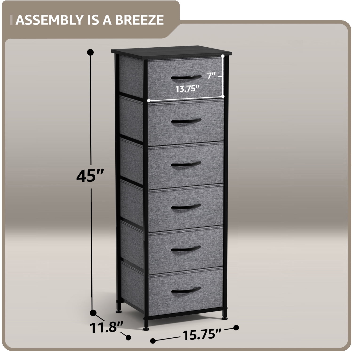 Sorbus 6-Drawer Fabric Dresser, Tall Bedroom Storage Tower, Black