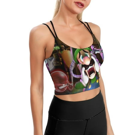 Scary Luigi s Mansion Sports Bra For Women Padded Crop Top Camisole Yoga Tank Top Vest Workout Tops Racerback With Built In Bra Activewear Fitness Gym