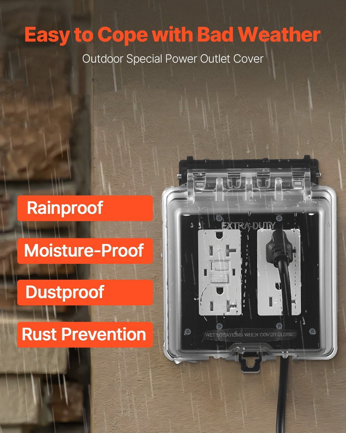 Lockable Outdoor Outlet Cover 2-Gang, All-Weather Waterproof Electrical Box with Gasket for Patio, Garden, and Garage Use