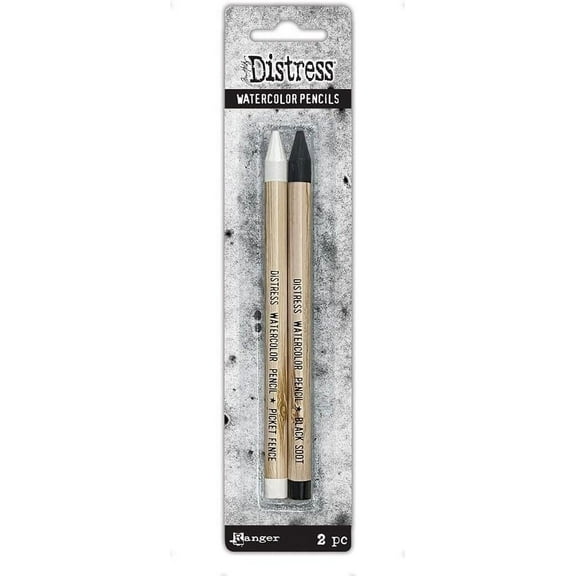 Tim Holtz Distress Watercolor Pencil 2/Pkg-Picket Fence & Black Soot
