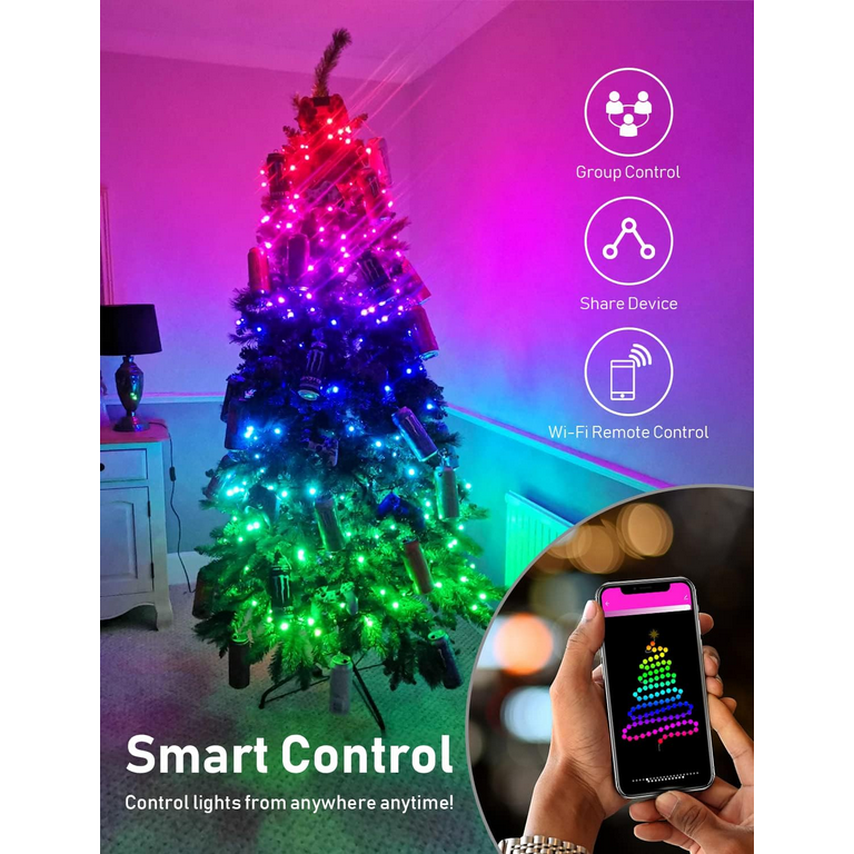 Smart Fairy String Lights WiFi-65.6FT 132led Christmas String Lights with Music Mode RGB Color Changing Timer Compatible with Google Home Alexa USB