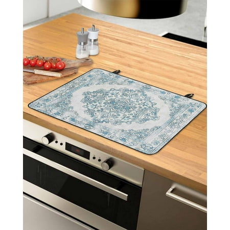 

Vintage Blue Stove Top Covers for Electric Stove Heat Insulation Fireproof Glass Cooktop Cover Counter Top Glass Stove Cover for Prevent Scratches 29 x21 Boho Ethnic Mexican Floral Southwestern