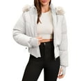 thumbnail image 5 of Women's Short Belted Puffer Jacket, Faux Fur Trim Hooded Quilted Coat, Waist Cinching Winter Jacket, Warm Winter Coat, Casual Short Puffer, Belted Winter Jacket, Cozy Faux Fur Hood White XXL, 5 of 10