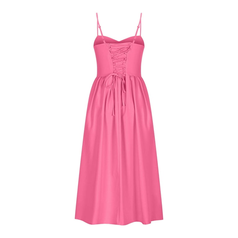 Efsteb Sleeveless Casual Summer Dresses for Women Lace Up Back Corset Dress  Spaghetti Strap Pleated A-Line Midi Dresses (Pink,S) - Walmart.com