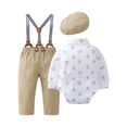 thumbnail image 2 of Baby Boy Clothes Suit 0-18M 4pcs Formal Suspender Pants Romper Shirt Dress Bowtie Clothes Infant Set, 2 of 13