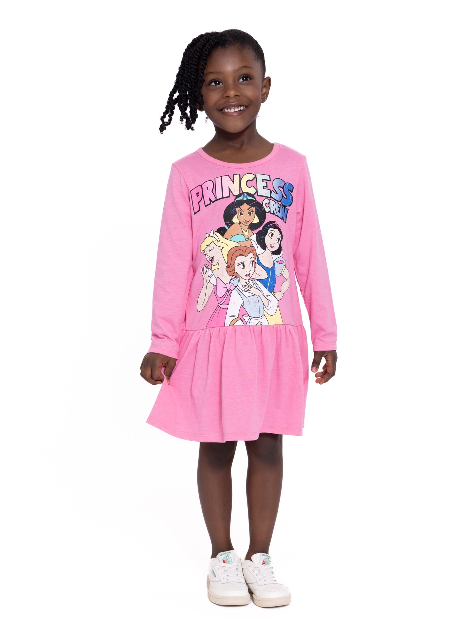 Disney Princess Toddler Girl Long Sleeve Drop Waist Graphic Dress, Sizes 12M-5T