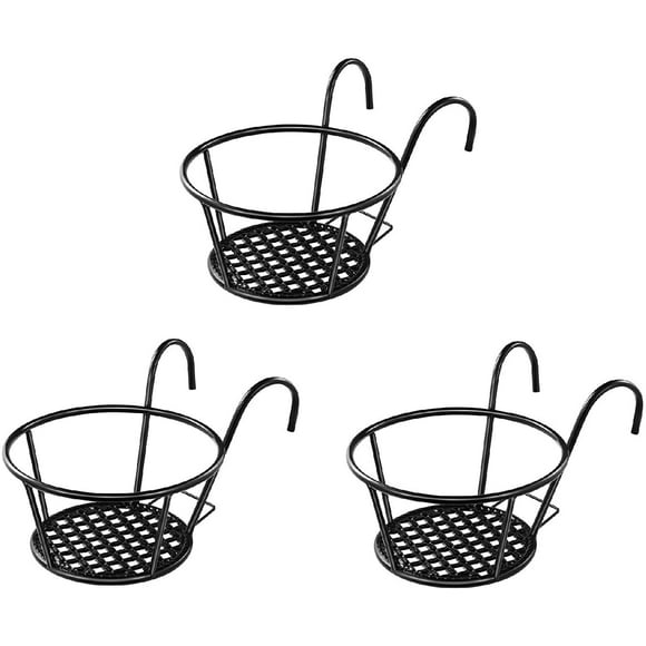 Hanging Railing Planter Iron Adjustable Back Support Art Hanging Baskets Flower Pot Holder Hanger Metal Fence Rail Fence Planters Assemble for Balcony Porch Patio