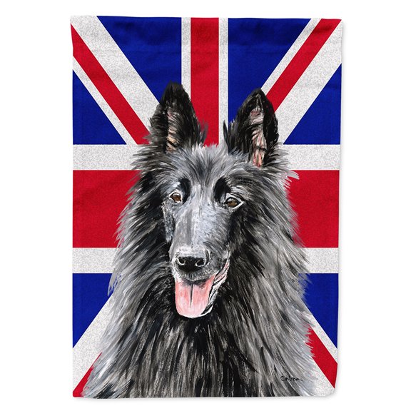 Belgian Sheepdog with English Union Jack British Flag Garden Flag