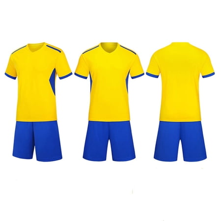 BRGZLK Boy s 2 Piece Sets Color Block Kids Sports Competition Team Short Sleeve V-Neck Top and Shorts Lightweight Loose Breathable Comfortable Set Yellow 12-13 Years