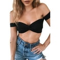 thumbnail image 2 of Qmyliery Women Off-the-shoulder Cropped Tops, Solid Color Knot Front Short Sleeve Bandeau Tops, S/ M/ L, 2 of 7