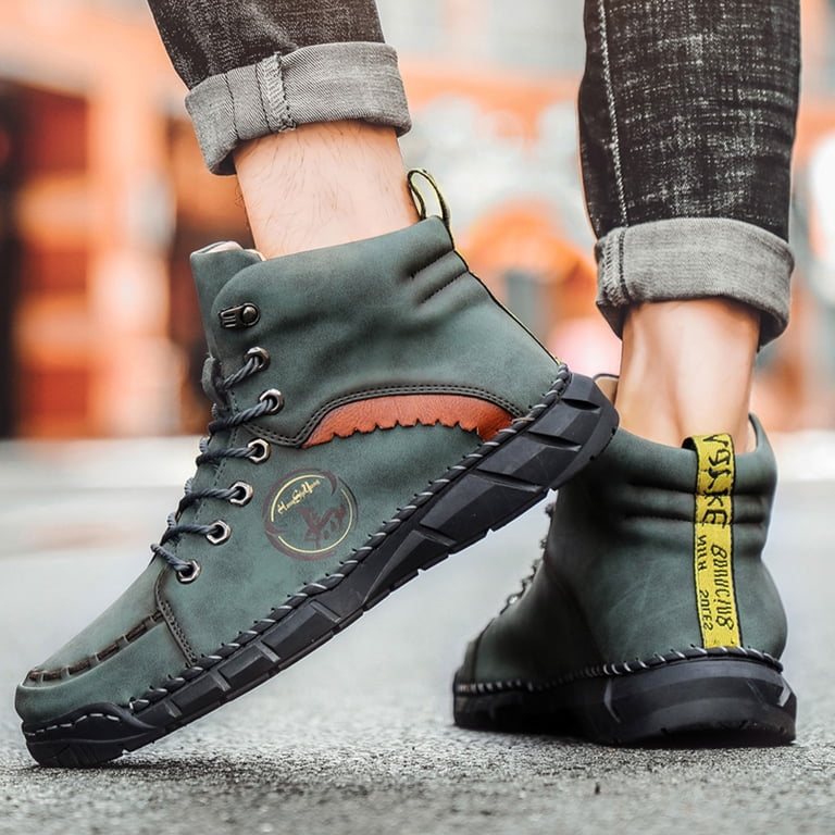 Combat Boots for Men Vintage Casual Stitching Leather Lace  display picture 3