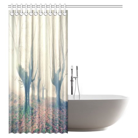 Pop Farm House Decor Shower Curtain Dim Gloomy Crimea Forest With