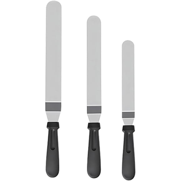 Set of 3 Professional Cake Angled Offset Spatula with 6", 8", 10" Stainless Steel Blades, Stainless Steel Offset Spatula Frosting Smoother Cake Spatulas for Cake Decorating, Baking