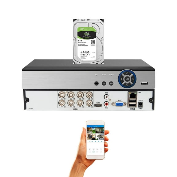 Evertech 8 Channel H.265 Security Camera Digital Video Recorder 8TB Hard Drive for Continuous Recording