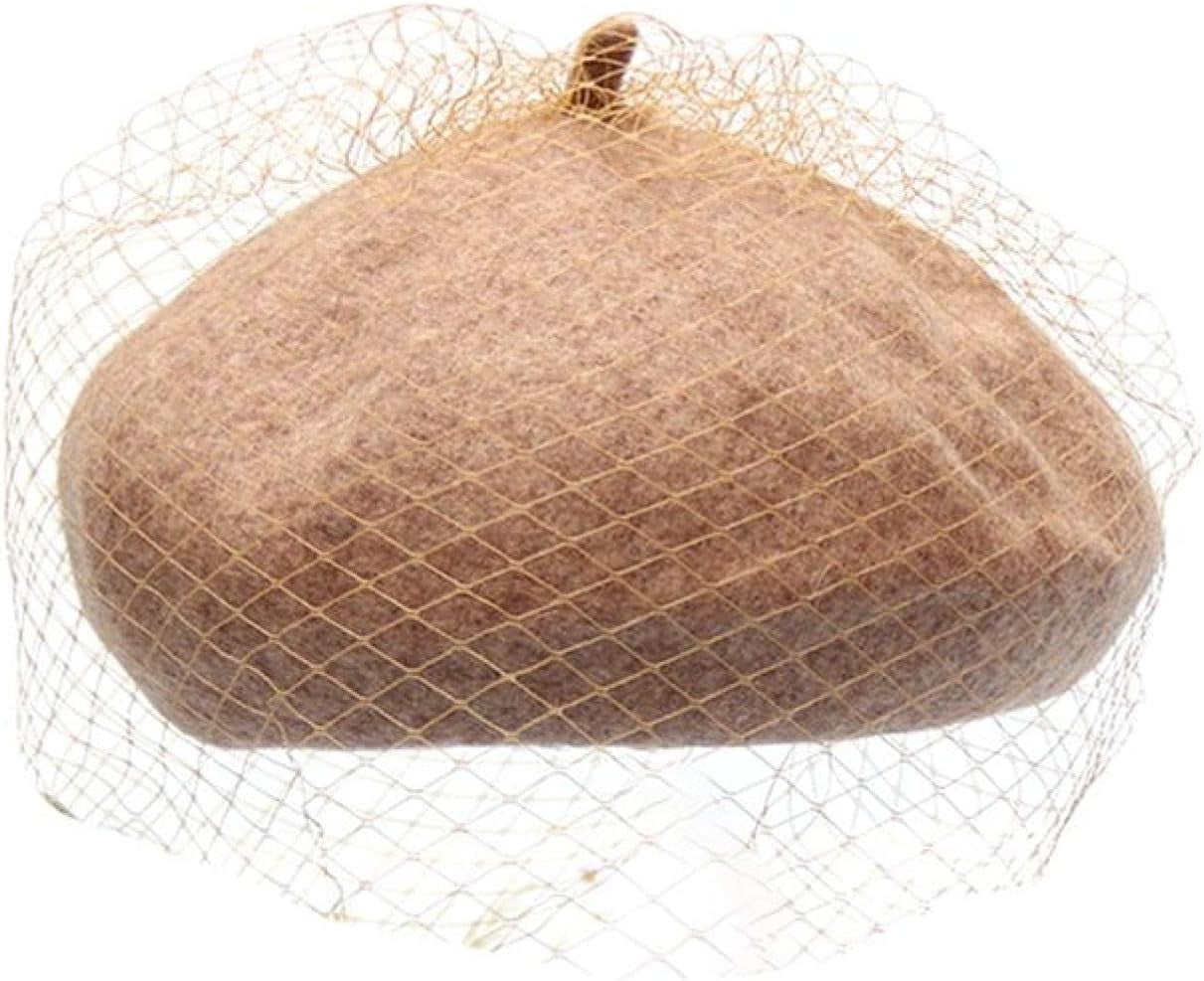 CoCoMangos Beret Hat for Women Mystery Net Veil Style Womens Autumn Winter Warm Wool Outdoor Elegant Beanies Bonnet Cap