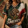 thumbnail image 2 of 2026 Mexico Women Football Fan Jersey Patriotic Flag Print Short Sleeve V Neck Sport Tee Casual Match Watch Party Shirts Dark Green S, 2 of 4