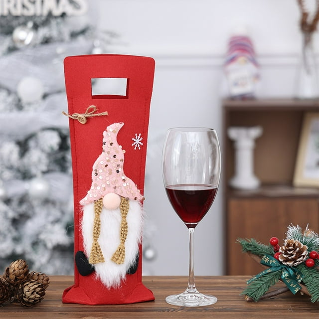 Sac de Couverture de Bouteille de Vin de Noël / Housse Décorative Rouge Festive / Tissu Non Tissé / Accent de Table Réutilisable pour les Fêtes / Protège les Bouteilles / 16,1x5,51 Po / 1 Paquet