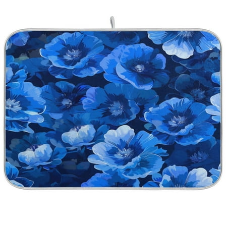 

Kitchen Drying Mat 16x18In Drying Dish Mat Dish Drying Mats Kitchen Countertop Multi-Function Drain Drying Mat Kitchen Table Deep Blue Flowers Seamless
