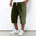 thumbnail image 2 of Dwelliawo Corduroy Men's Capri Pants Cargo Long Shorts Summer Elastic Waist 3/4 Pants Multi-Pockets Below Knee Shorts Lightweight Travel Capri Long Pants Army Green 2XL, 2 of 10