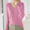 thumbnail image 2 of Comdrip Lightweight Sweaters for Women, Casual V Neck Sweaters for Women Long Sleeve Crew Neck Soft Knitted Pullover Knitted Blouse Comfy Sweaters for Women Pink XL, 2 of 4